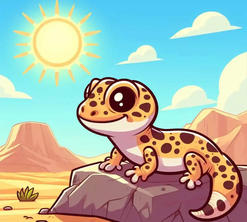 Leopard Gecko enjoying the temperature and humidity in the desert