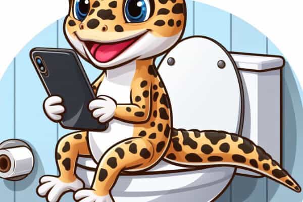 Leopard Gecko pooping on a toilet