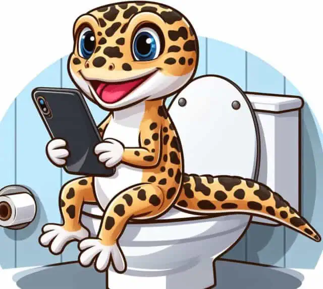 Leopard Gecko pooping on a toilet